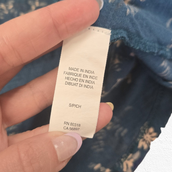 Y2K Lucky Brand Teal Blue Floral Peasant Blouse Boho Button Front Top Size Small - Picture 8 of 12